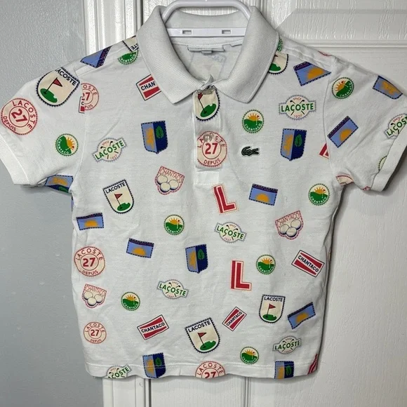 Lacoste Kids Polo Shirt - White with Colorful Graphics - Picture 1 of 5